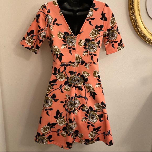 Floral Retro Pastel Fit Flare Roses Coquette Garden Party Vintage Cocktail Dress - Picture 11 of 17